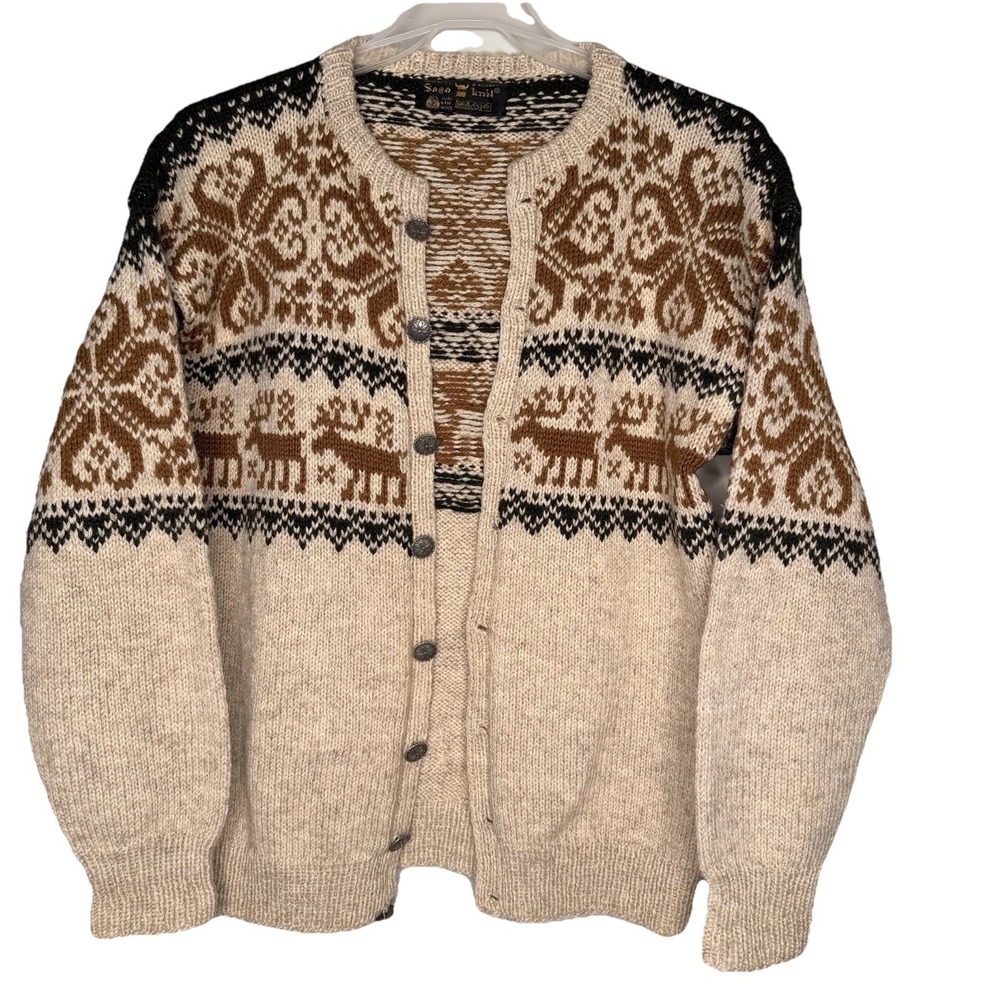 Vintage Hand Knitted SAGA KNIT Pure New WoolSweater Unisex Made in Norway SZ-S/M - Picture 2 of 16